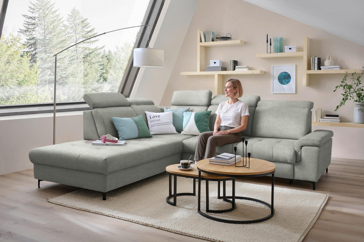 ECKSOFA Struktur Graubraun  - Graubraun/Schwarz, Design, Textil/Metall (270/292cm) - Stylife