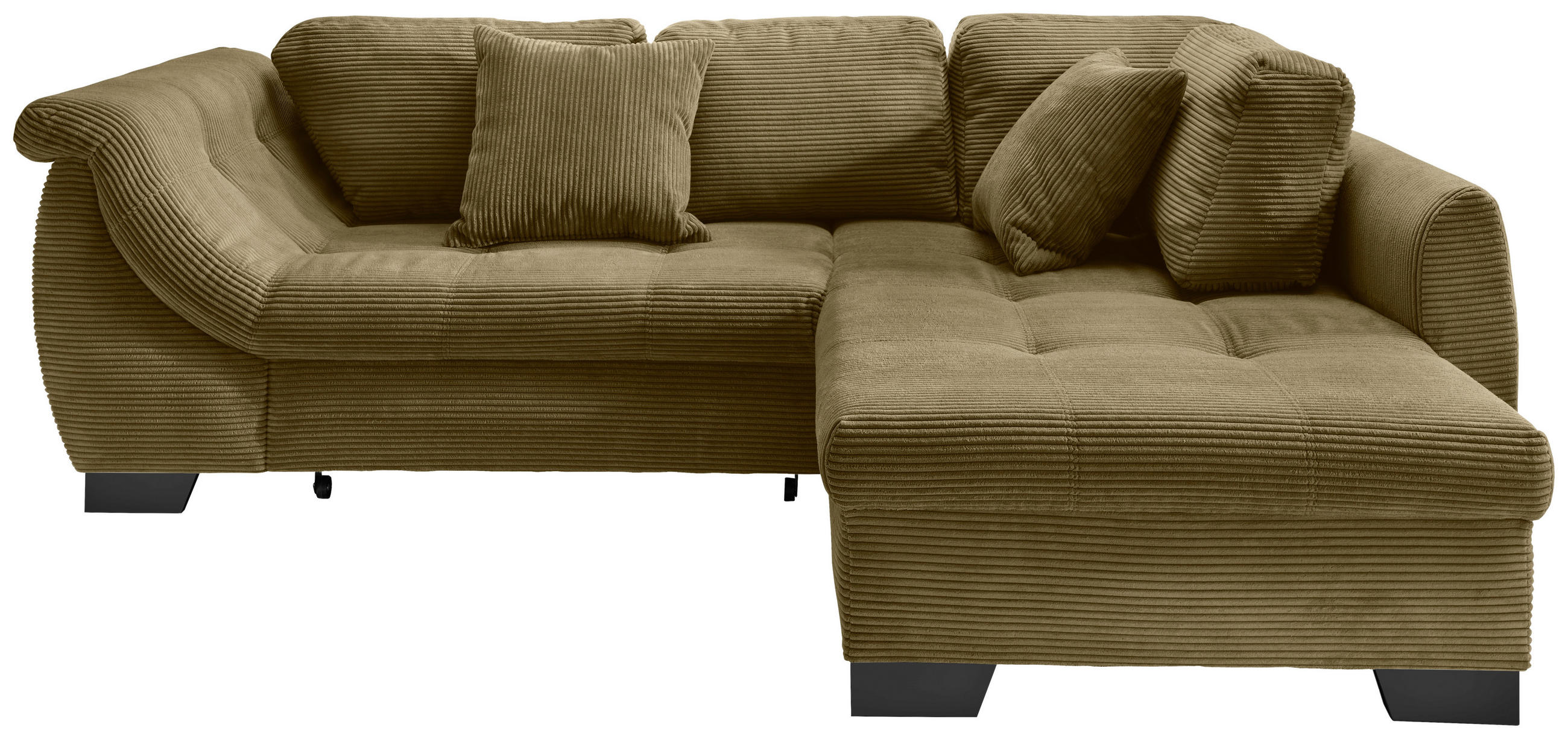 Wohnlandschaft  in Cord Olivgrün  - Schwarz/Olivgrün, Design, Holz/Textil (250/190cm) - MID.YOU