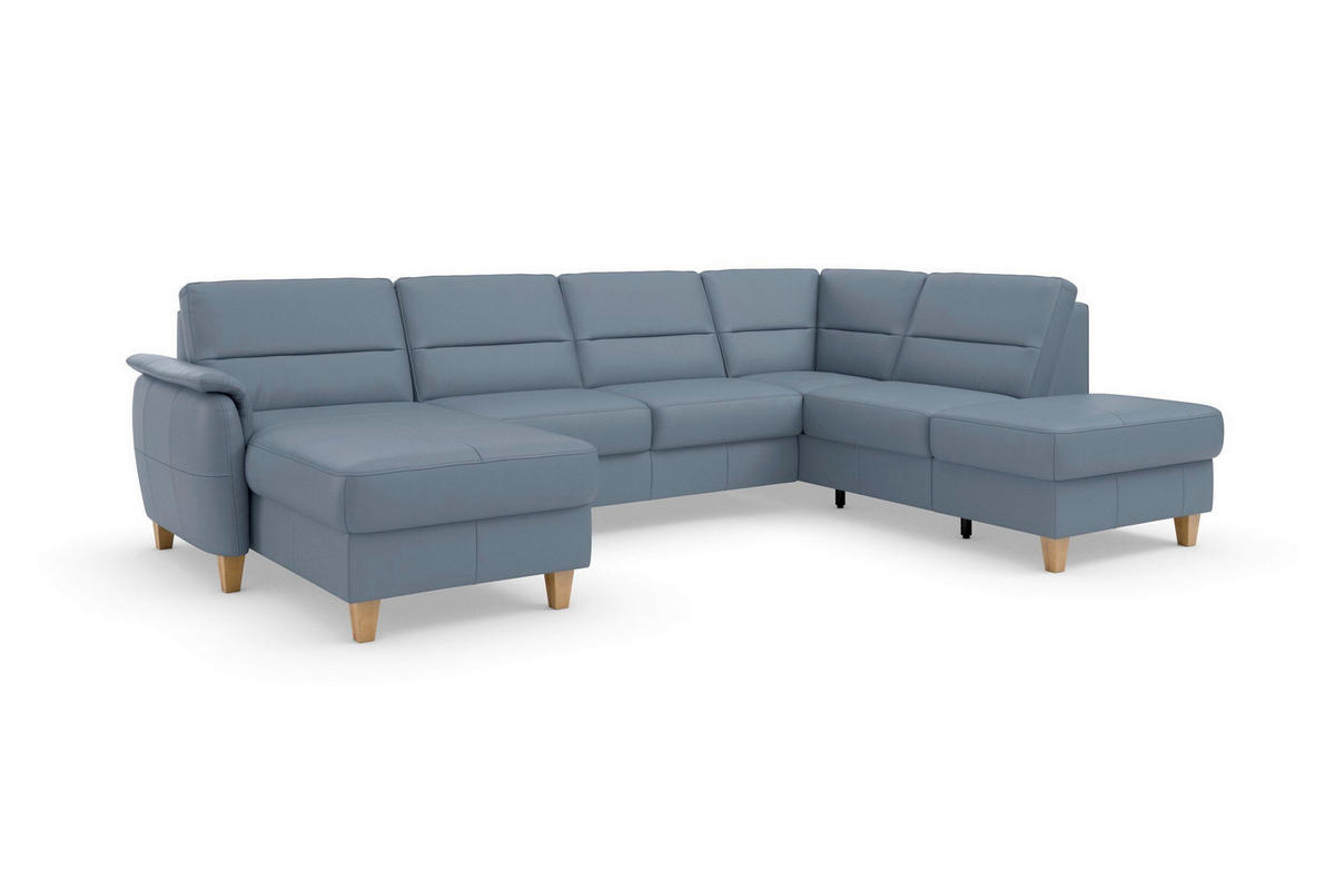 WOHNLANDSCHAFT PALMERA E in Echtleder Graublau  - Graublau/Eichefarben, Basics, Leder/Holz (163/308/212cm) - Sit & More