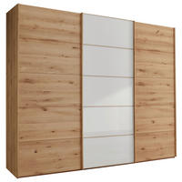 SCHWEBETÜRENSCHRANK 300/217/67 cm 3-türig Weiß, Eiche Bianco  - Eiche Bianco/Weiß, Natur, Glas/Holz (300/217/67cm) - Linea Natura