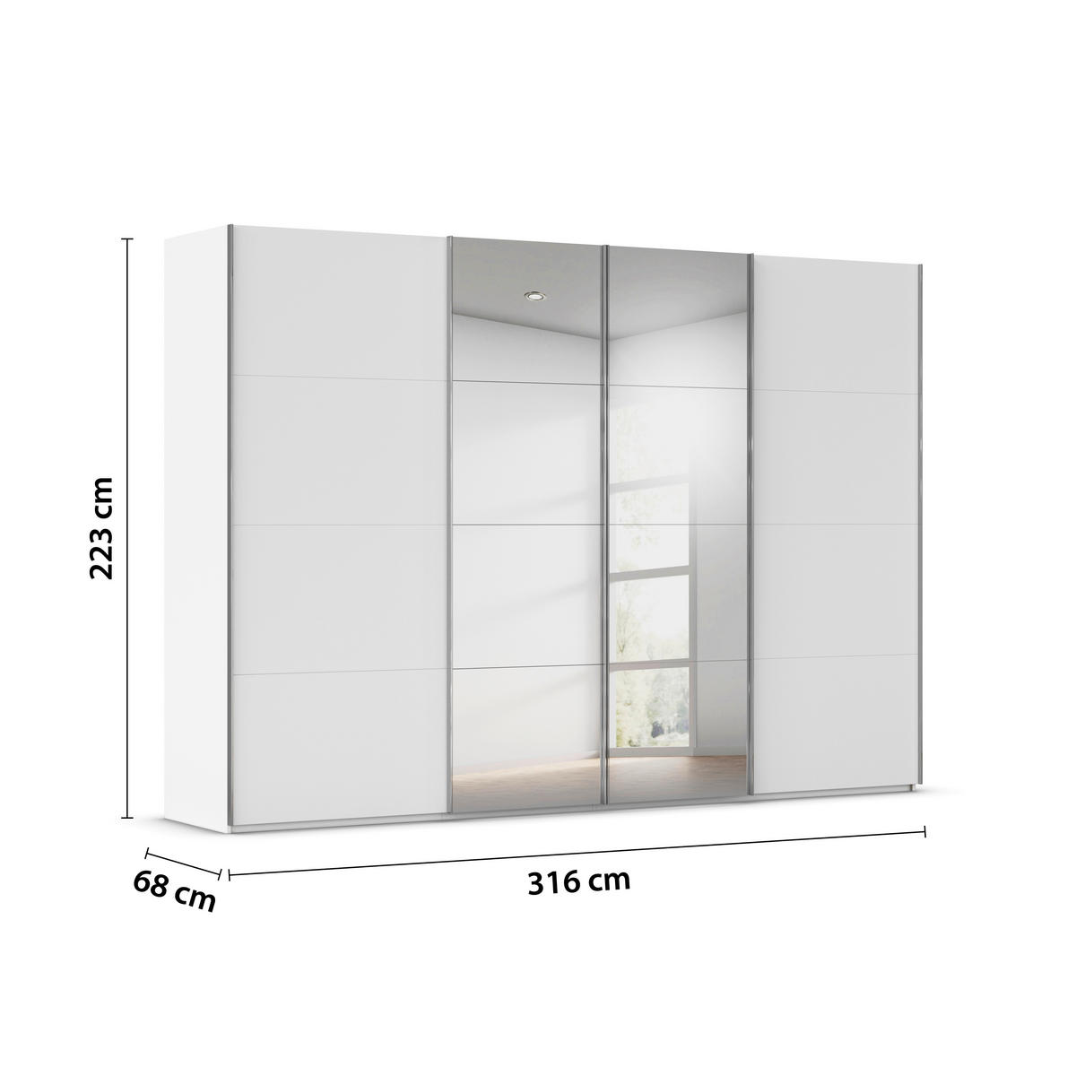SCHWEBETÜRENSCHRANK 4-türig Weiß  - Chromfarben/Weiß, Design, Holzwerkstoff/Metall (316/223/68cm) - Novel