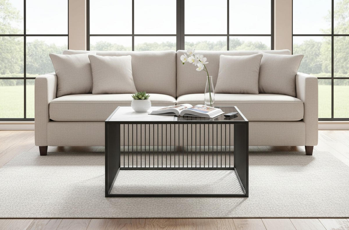 COUCHTISCH Metall, Glas 75/75/42 cm  - Weiss/Schwarz, Design, Glas/Metall (75/75/42cm) - Livetastic