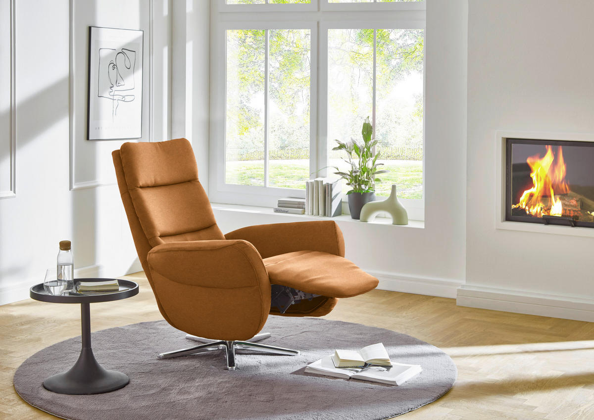 RELAXSESSEL Textil Cognac  - Chromfarben/Cognac, Design, Textil/Metall (78/113/83cm) - Beldomo Speed