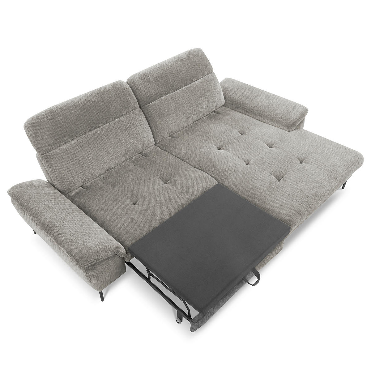 ECKSOFA PRADO Greige Webstoff Bettkasten, Kopfteilverstellung, Sitztiefenverstellung  - Greige/Schwarz, Design, Textil/Metall (268/195cm) - Livetastic