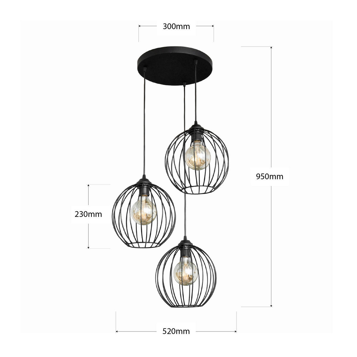 HÄNGELEUCHTE 52/52/95 cm  - Schwarz, Trend, Metall (52/52/95cm)