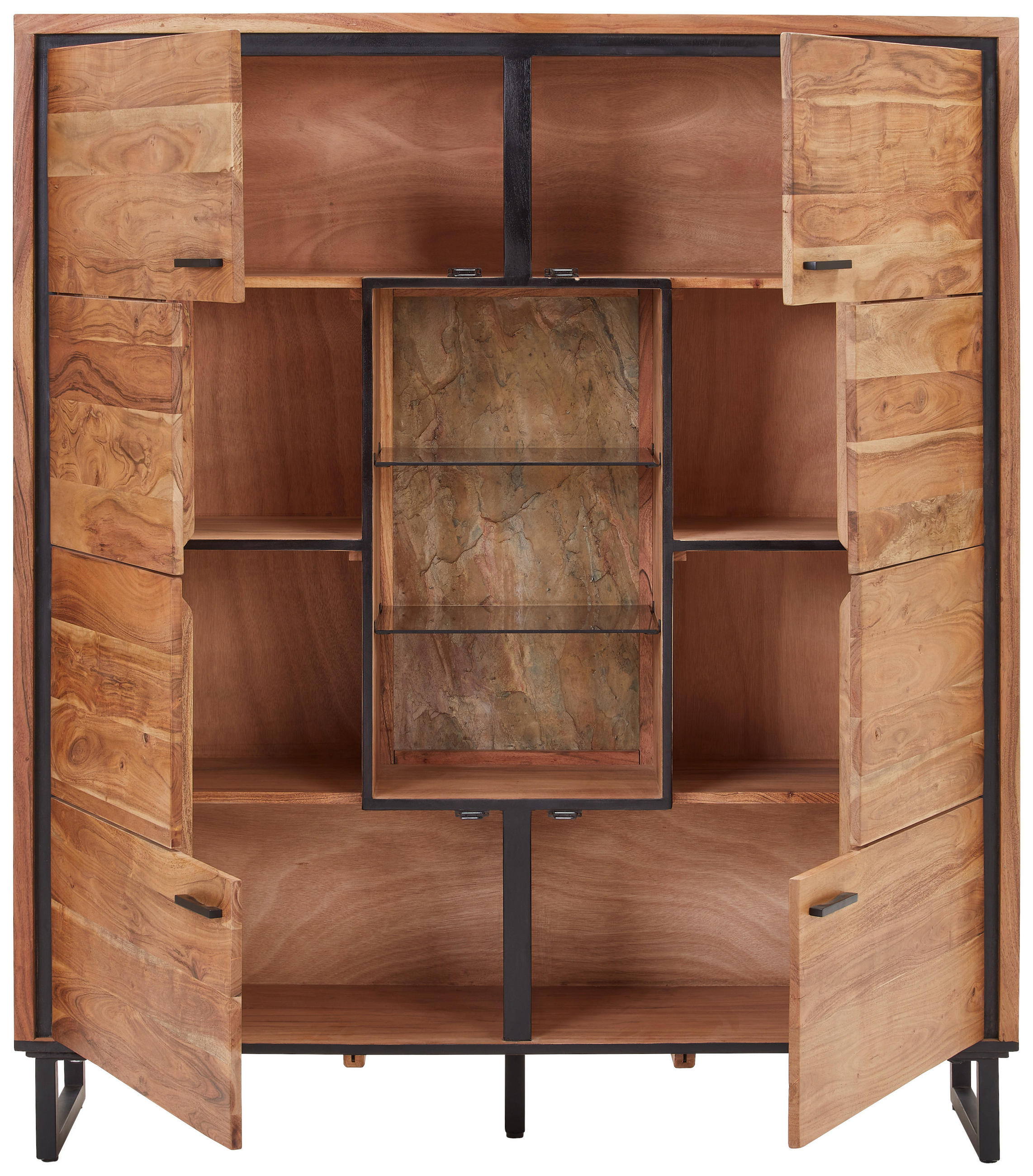 HIGHBOARD  in 145/165/40 cm  - Schwarz/Akaziefarben, Modern, Glas/Holz (145/165/40cm) - Carryhome