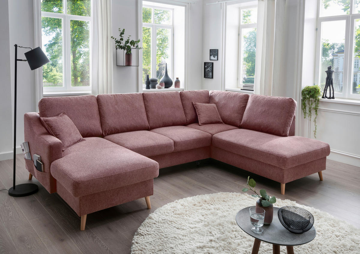 WOHNLANDSCHAFT Struktur Rosa  - Naturfarben/Rosa, Konventionell, Holz/Textil (150/301/200cm) - P & B