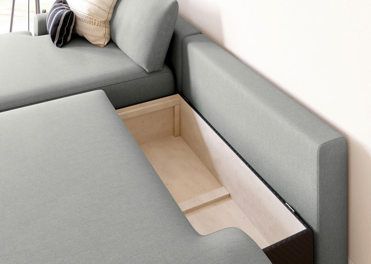 ECKSCHLAFSOFA in Struktur Grau  - Schwarz/Grau, Modern, Kunststoff/Textil (167/253cm) - Trendmanufaktur