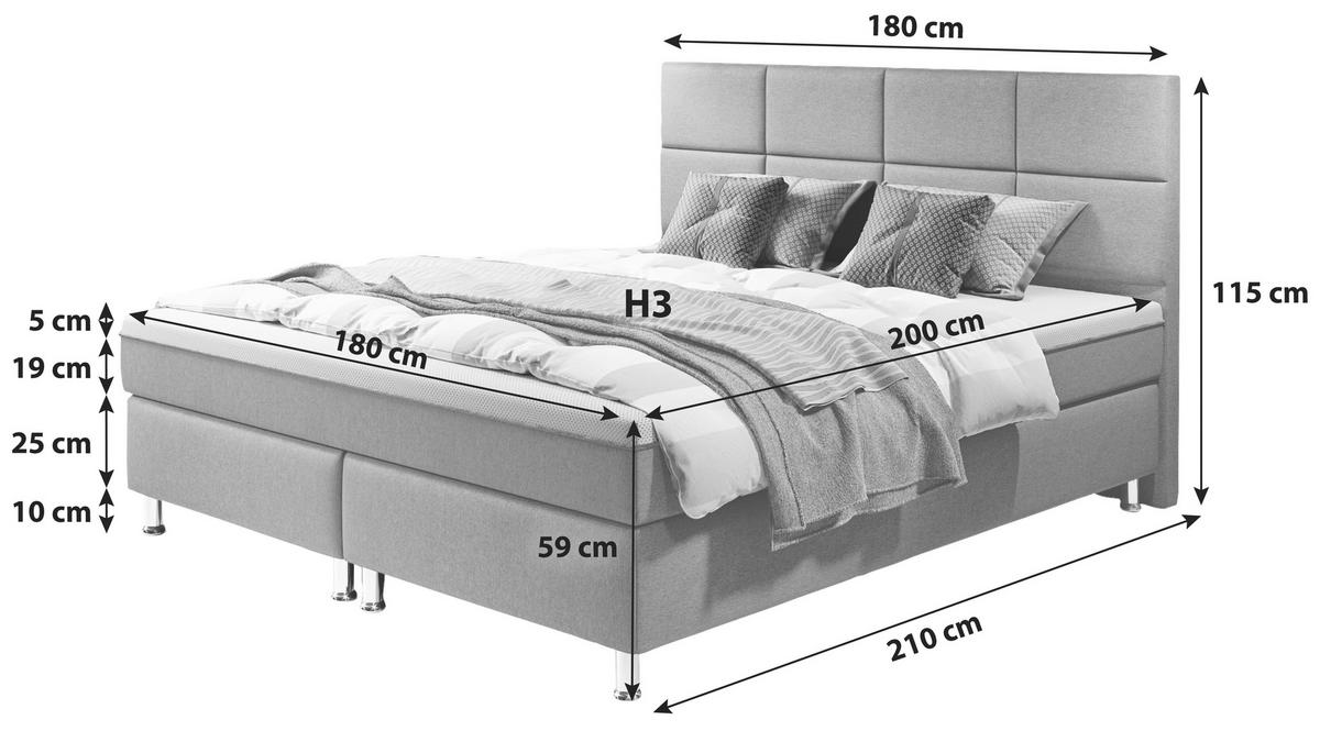 BOXSPRINGBETT 180/200 cm  in Anthrazit  - Anthrazit/Silberfarben, KONVENTIONELL, Textil/Metall (180/200cm) - MID.YOU