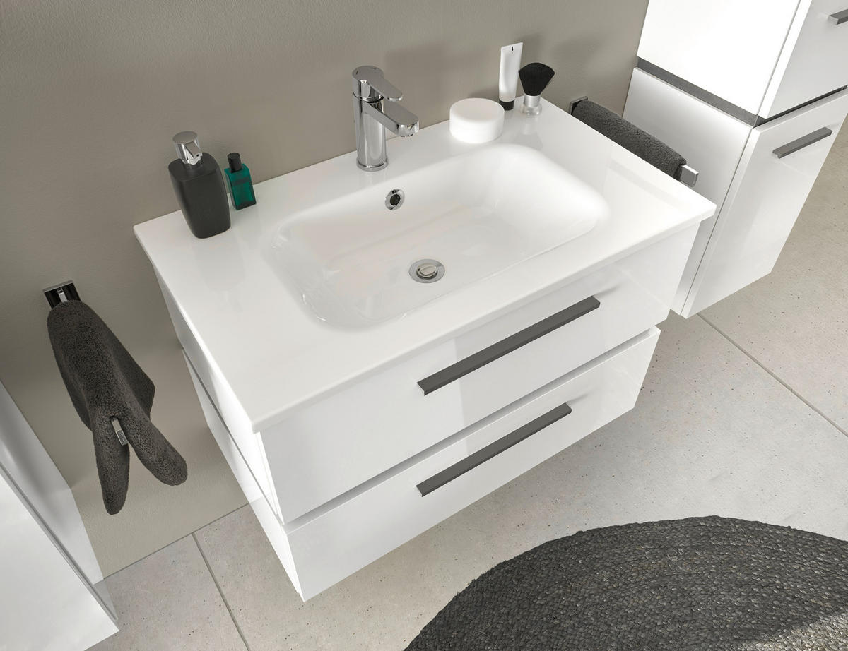 BADEZIMMER 3-teilig  in 81 cm  - Weiß/Grau, Design, Glas/Holzwerkstoff (81cm) - Musterring