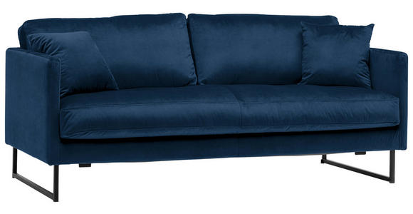 2,5-SITZER in Samt Dunkelblau - Schwarz/Dunkelblau, Design, Textil/Metall (180/78/84cm) - Carryhome