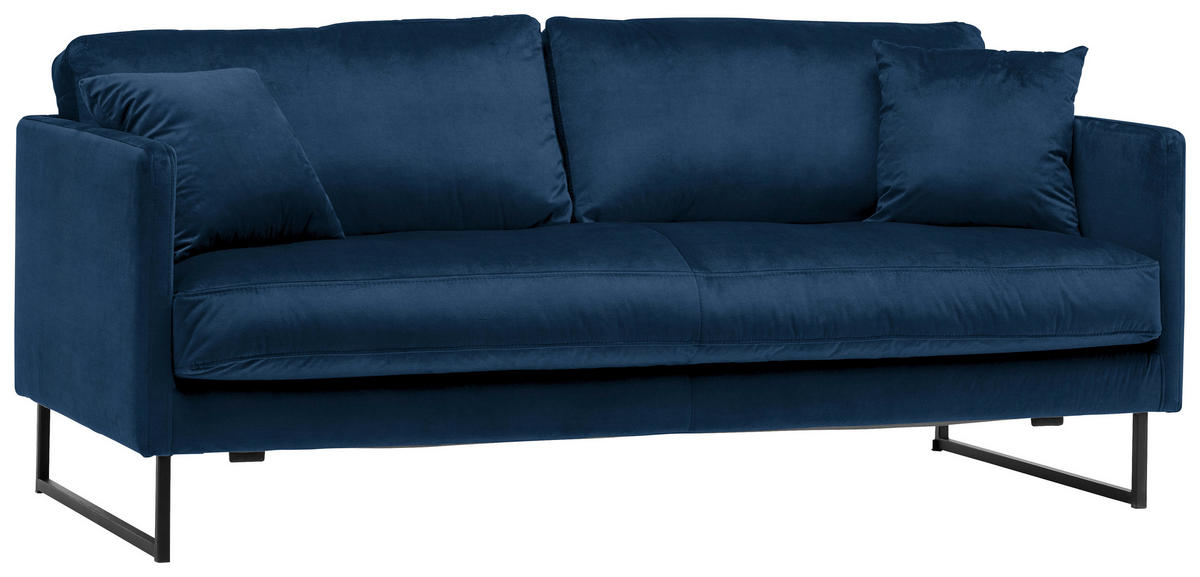 2,5-SITZER Samt Dunkelblau  - Schwarz/Dunkelblau, Design, Textil/Metall (180/78/84cm) - Carryhome