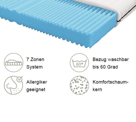 KOMFORTSCHAUMMATRATZE 90/200 cm Höhe ca. 15 cm 7 -Zonen - Weiß, MODERN, Textil (90/200cm) - MID.YOU