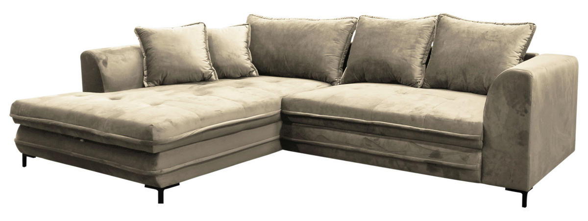 ECKSCHLAFSOFA Velours Beige  - Beige/Schwarz, Design, Textil/Metall (187/277cm) - Livetastic