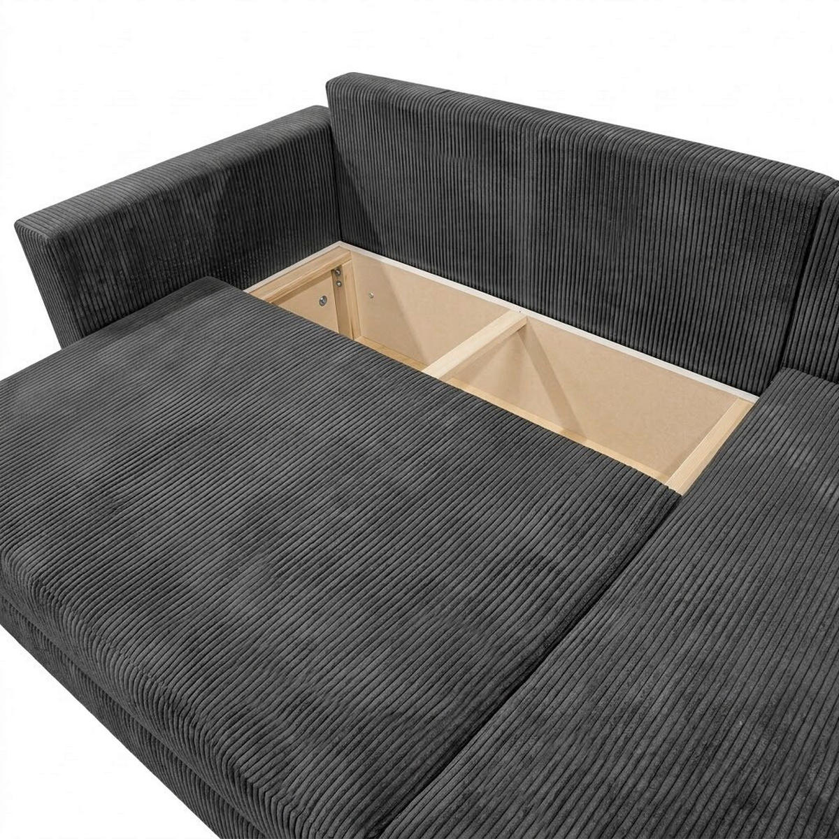 ECKSOFA TOP L Dunkelgrau Cord Rückenkissen, Bettkasten  - Dunkelgrau/Schwarz, Design, Kunststoff/Textil (230/156cm) - MID.YOU