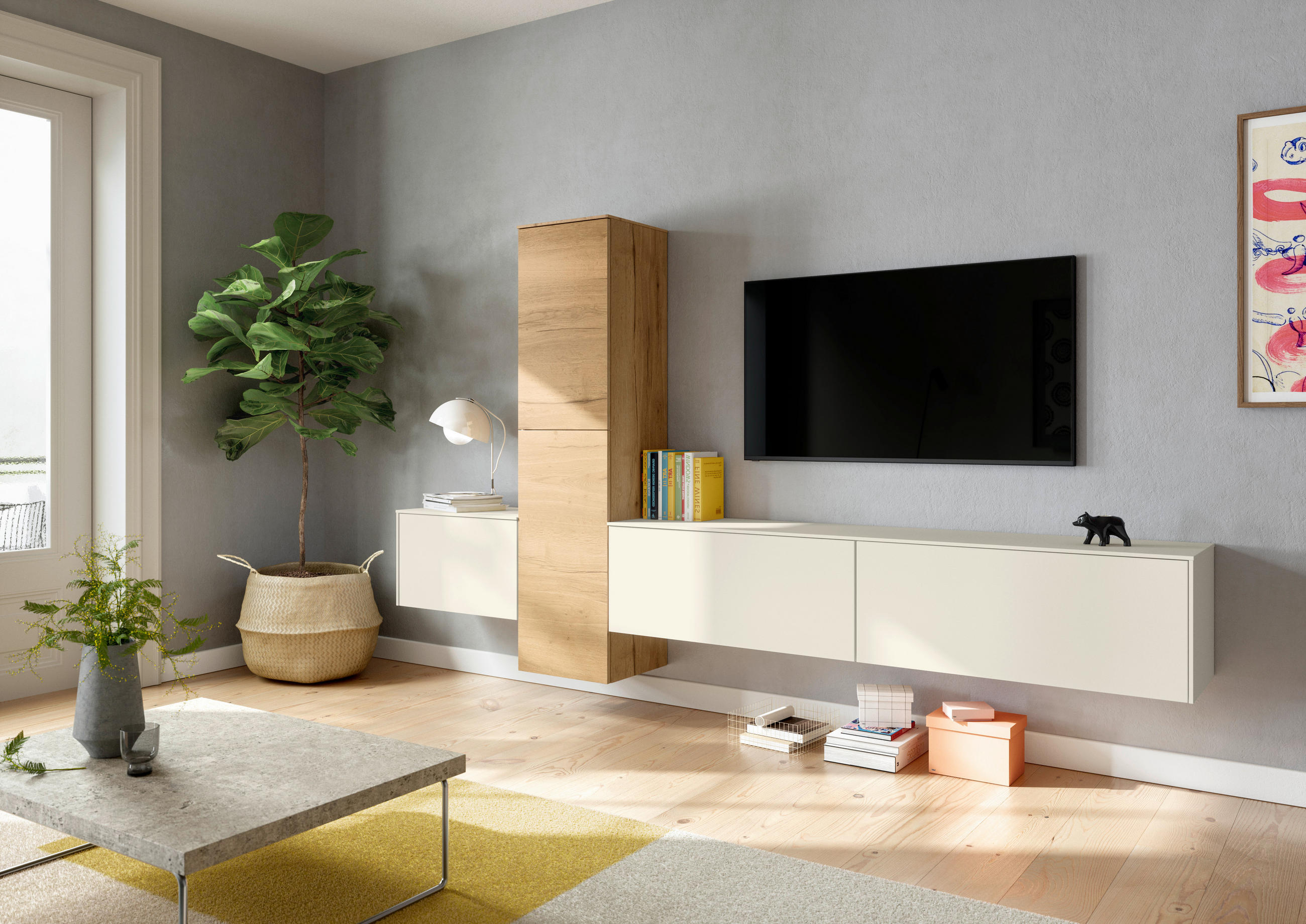 WOHNWAND  in Eichefarben, Magnolie  282/160/37 cm  - Eichefarben/Magnolie, Design, Holzwerkstoff (282/160/37cm) - Celina Home