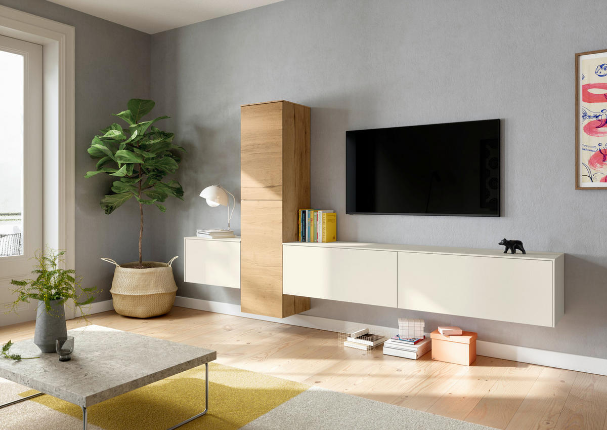 WOHNWAND  in Eichefarben, Magnolie  282/160/37 cm  - Eichefarben/Magnolie, Design, Holzwerkstoff (282/160/37cm) - Celina Home