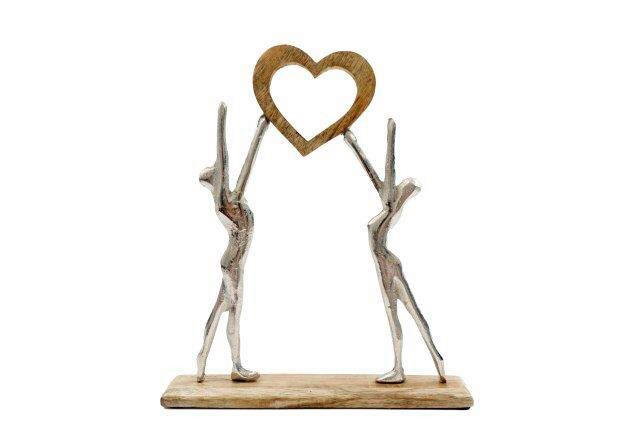 INIMĂ DECORATIVĂ - argintiu/maro deschis, Basics, lemn/metal (25/31/5cm)