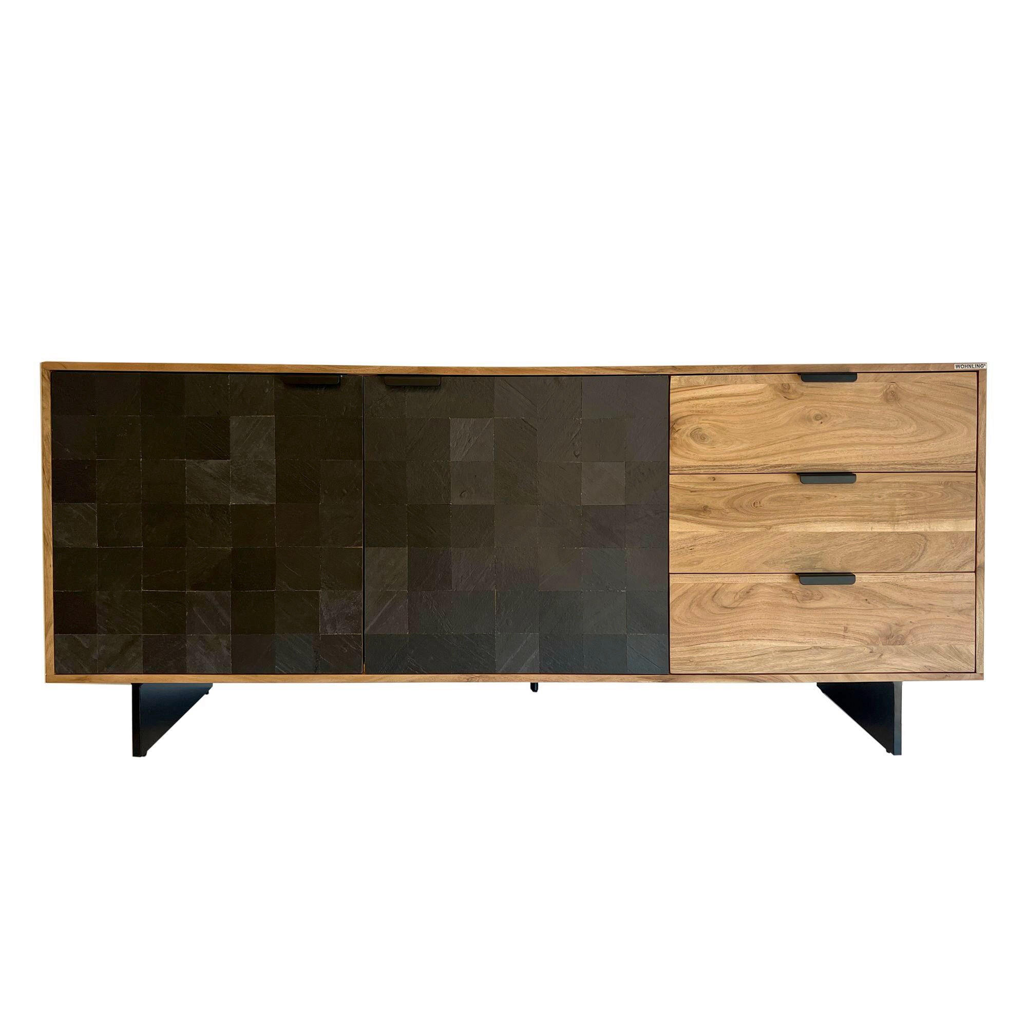 ŠIROKÁ KOMODA, akácia, čierna, farba akácie, 175/76/40 cm - čierna/farba akácie, Natur, kov/drevo (175/76/40cm) - Livetastic