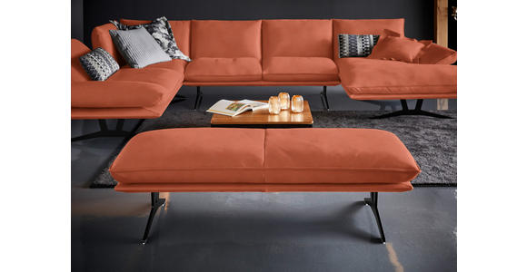 WOHNLANDSCHAFT in Echtleder Orange  - Schwarz/Orange, Natur, Leder/Metall (217/359/155cm) - Dieter Knoll