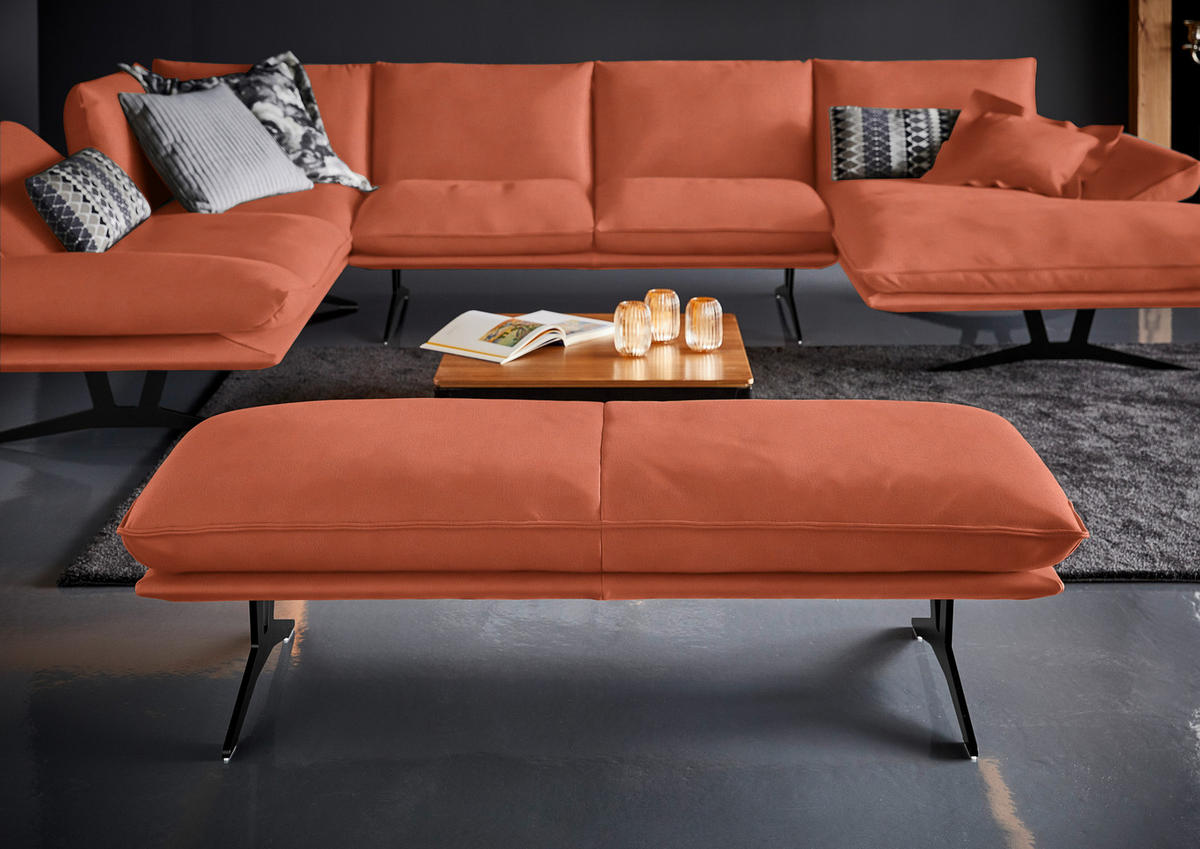 WOHNLANDSCHAFT  in Echtleder Orange  - Schwarz/Orange, Natur, Leder/Metall (217/359/155cm) - Dieter Knoll