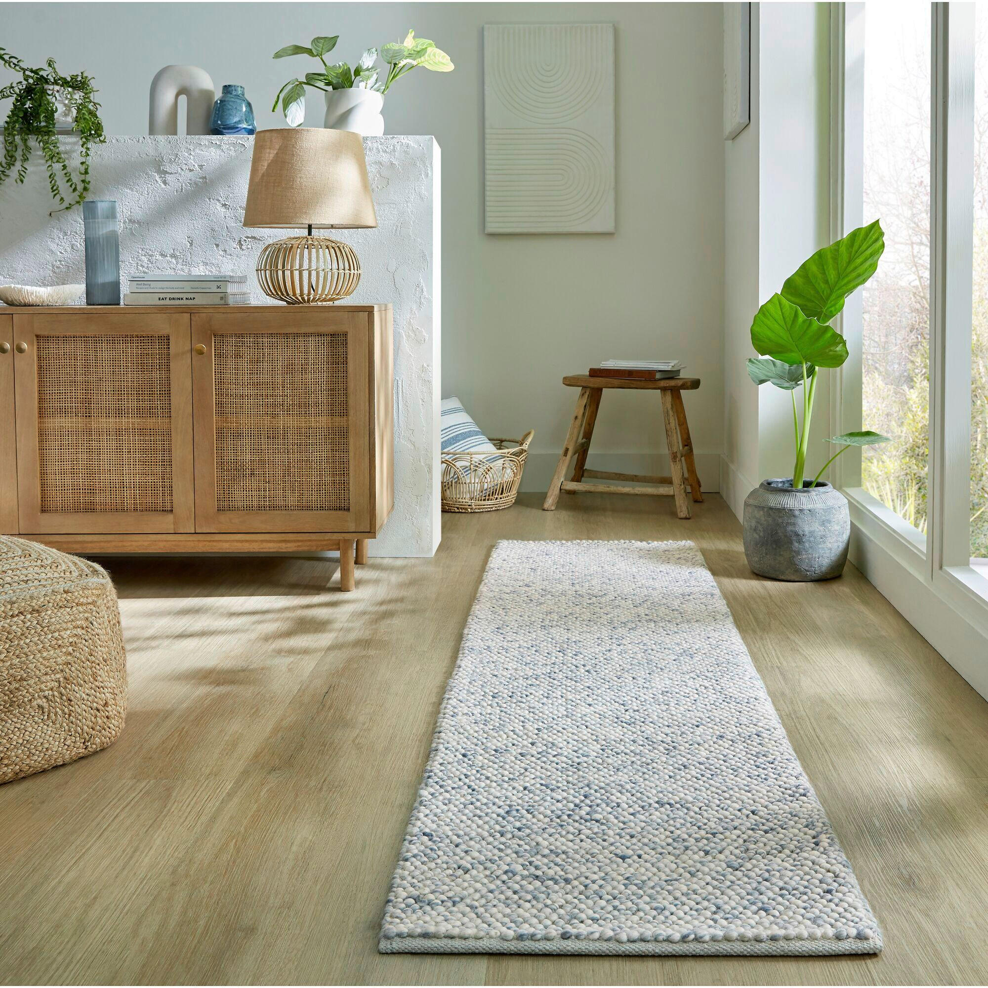 HANDWEBTEPPICH 60/230 cm MINERALS Blau, Creme  - Blau/Creme, KONVENTIONELL, Textil (60/230cm)