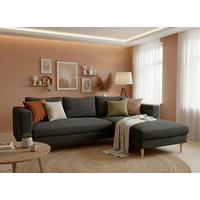 ECKSOFA Dunkelgrau Cord  - Dunkelgrau/Buchefarben, MODERN, Holz/Textil (232/161cm) - Trendmanufaktur