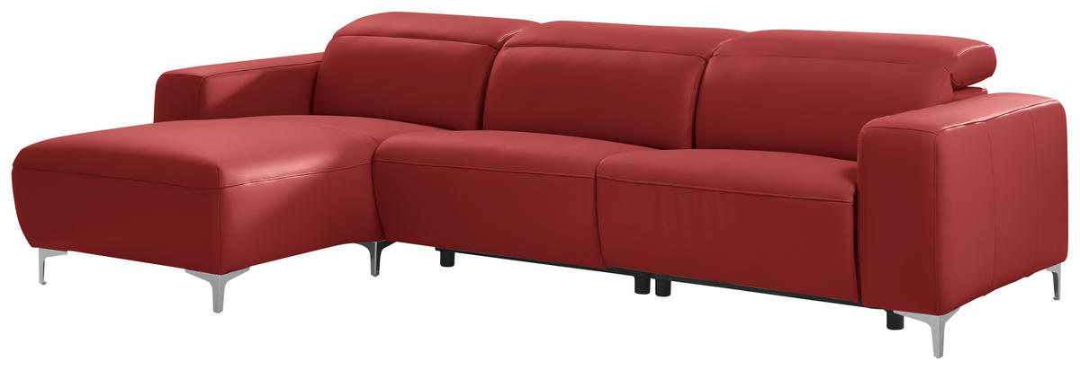 ECKSOFA in Echtleder Rot  177/292 cm  - Chromfarben/Rot, Design, Leder/Metall (177/292cm) - Pure Home Lifestyle