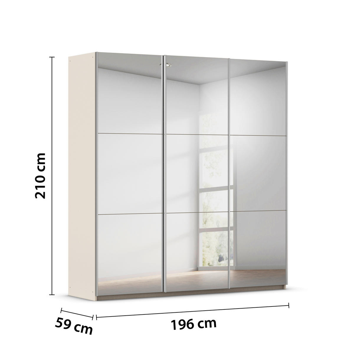 GARDEROB MED SKJUTDÖRRAR 196/210/59 cm,  i champagne, 3 dörrar  - champagne, Trend, metall/trämaterial (196/210/59cm) - Rauch Möbel