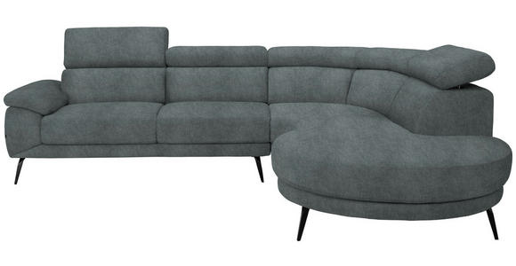 ECKSOFA in Samt Grau  - Schwarz/Grau, Design, Textil/Metall (299/264cm) - Novel