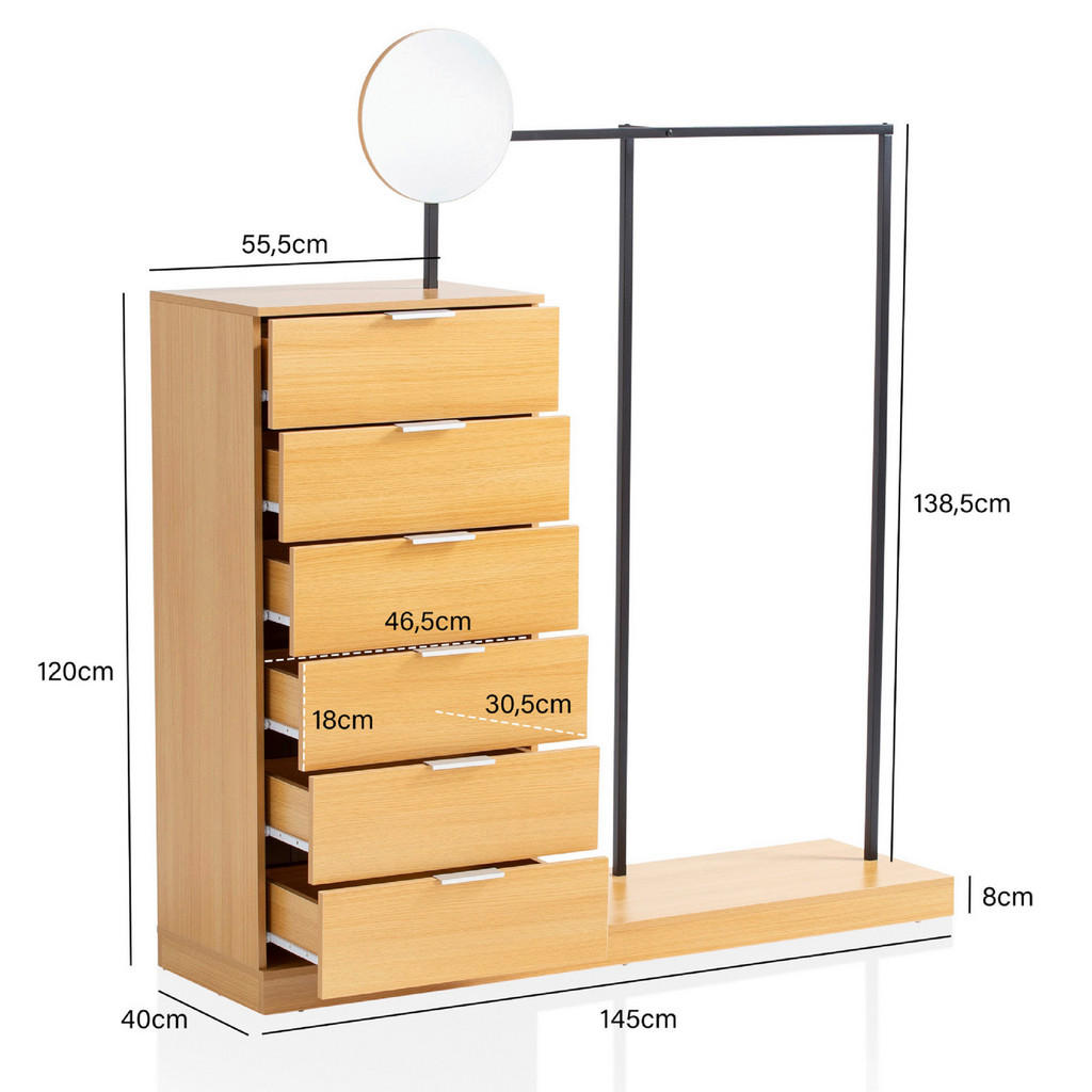 Thumbnail - Livetastic Garderobe, Eiche, Holzwerkstoff, 6 Schubladen, 145x165x40 cm, stehend, Garderobe, Garderoben-Sets & Serien, G...