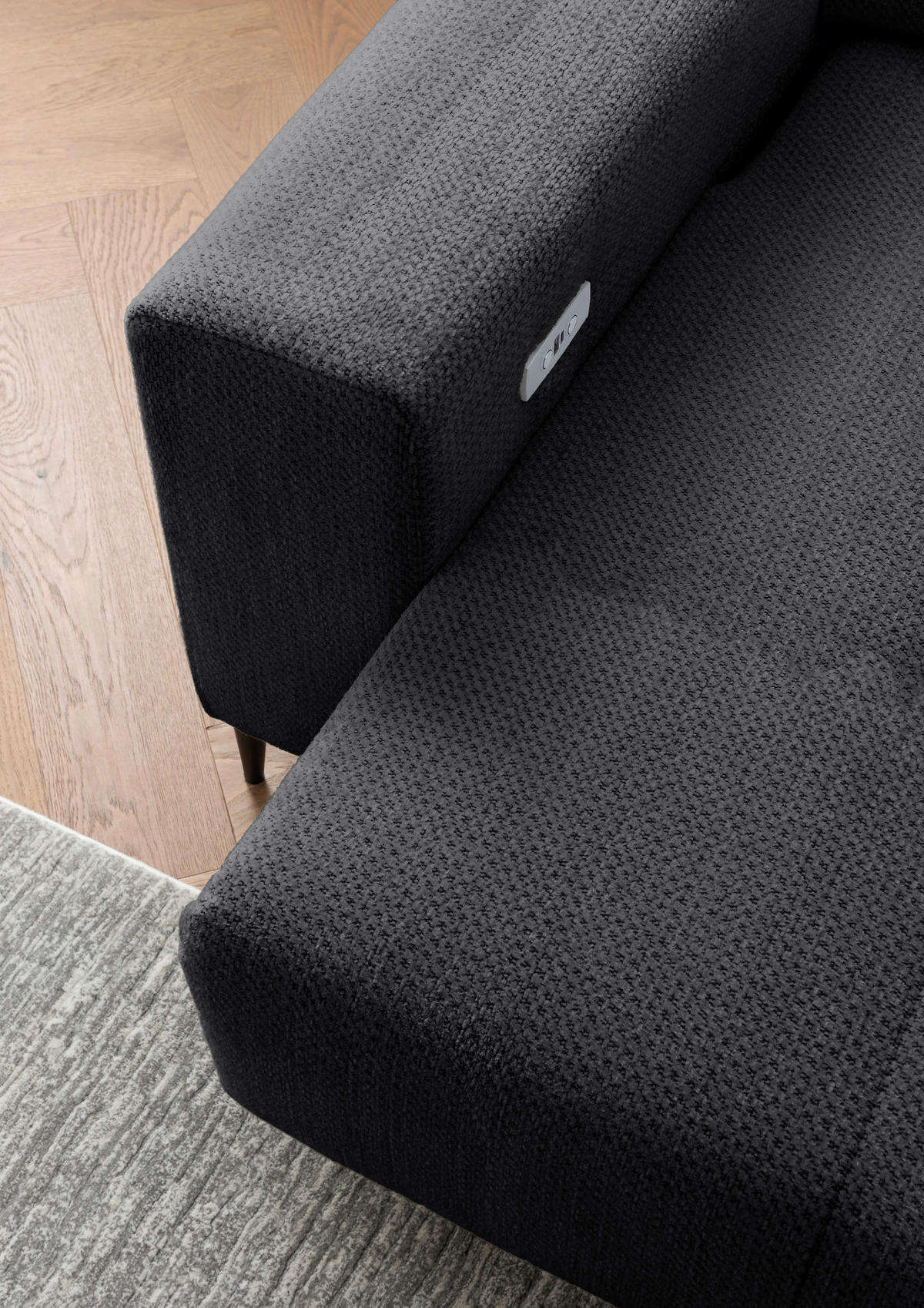 ECKSOFA Chenille Anthrazit  - Anthrazit/Schwarz, Basics, Textil/Metall (250/183cm) - Livetastic