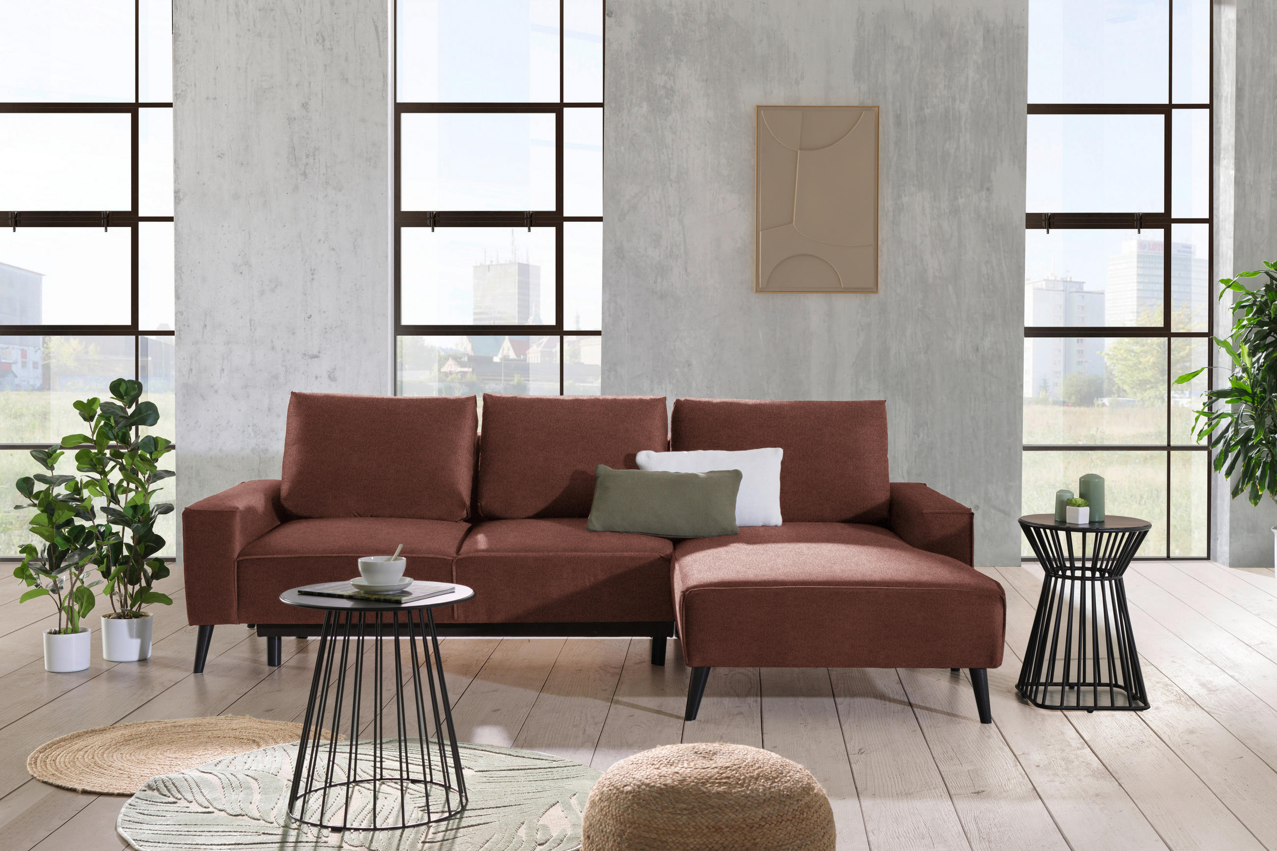 ECKSOFA in Velours Rostfarben  - Rostfarben/Schwarz, Basics, Holz/Textil (260/161cm) - Carryhome