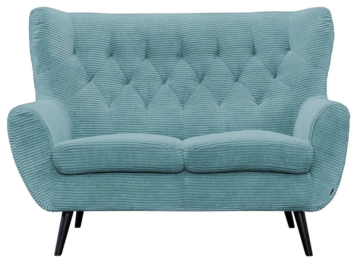 2-SITZER-SOFA Cord Türkis  - Türkis/Schwarz, Design, Holz/Textil (137/101/95cm) - Stylife