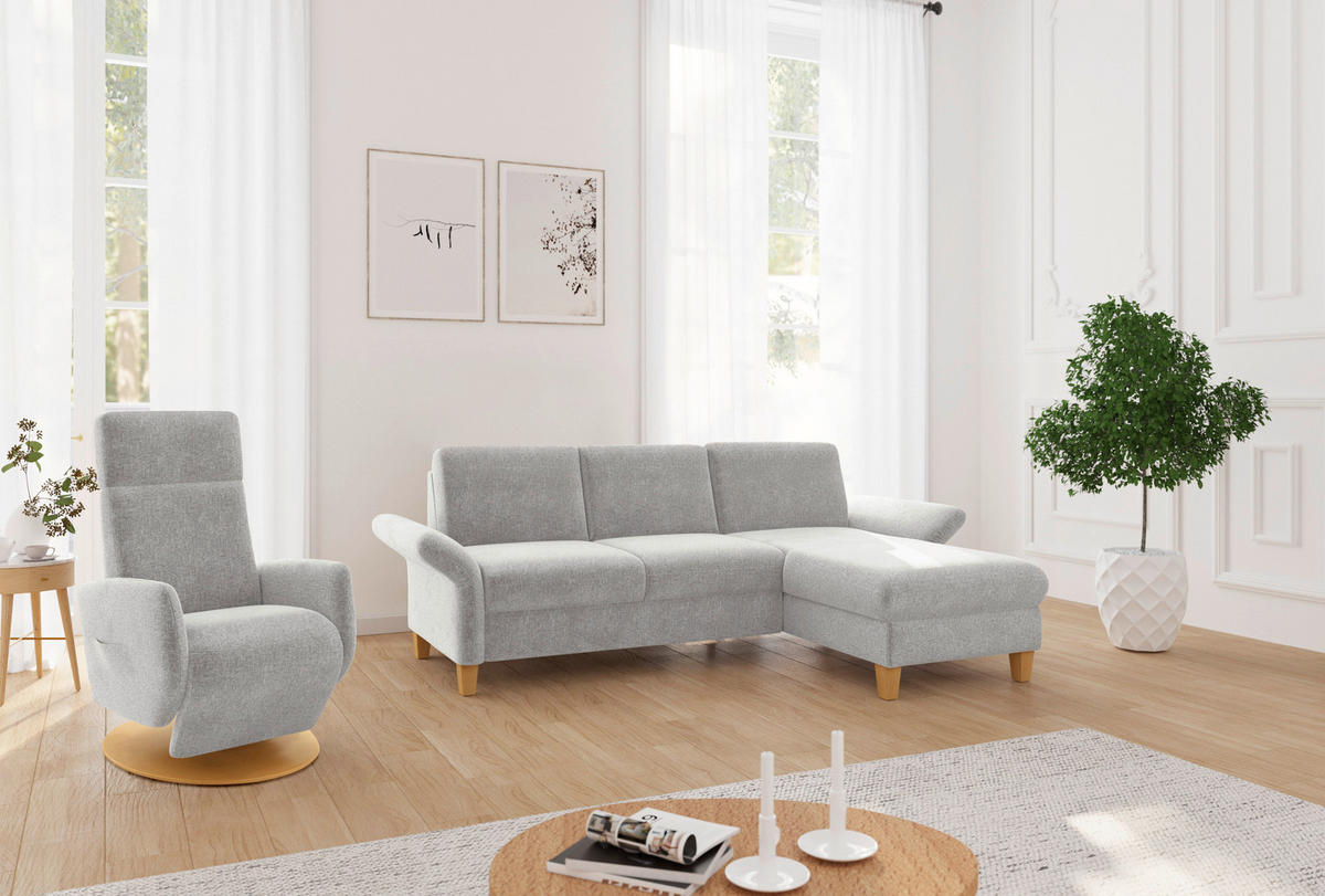 ECKSOFA ROCHELLE E Hellgrau Flachgewebe  - Eichefarben/Hellgrau, KONVENTIONELL, Holz/Textil (251/164cm) - Sit & More