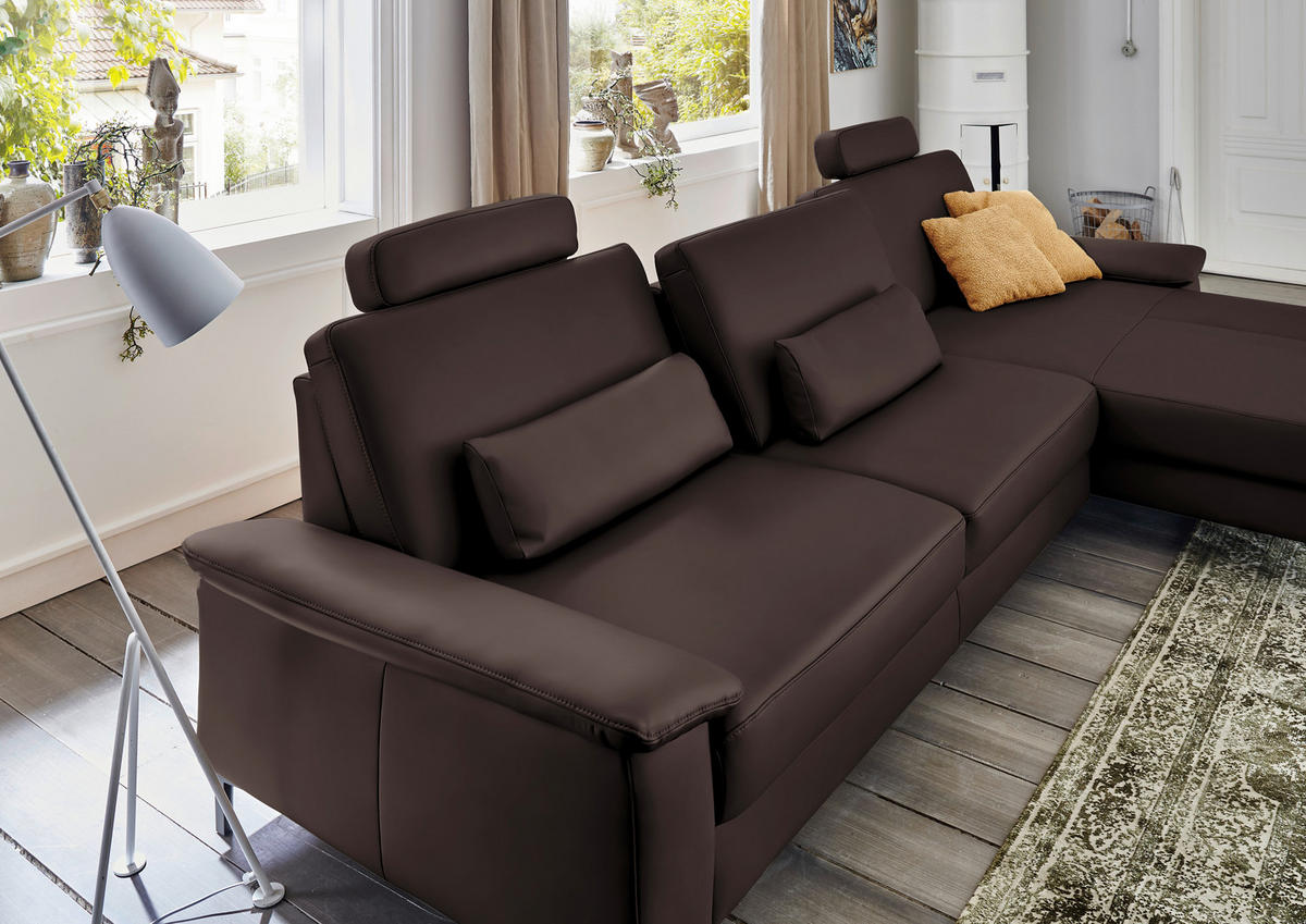 ECKSOFA in Echtleder Dunkelbraun  - Dunkelbraun/Schwarz, Design, Leder/Metall (334/176cm) - Dieter Knoll