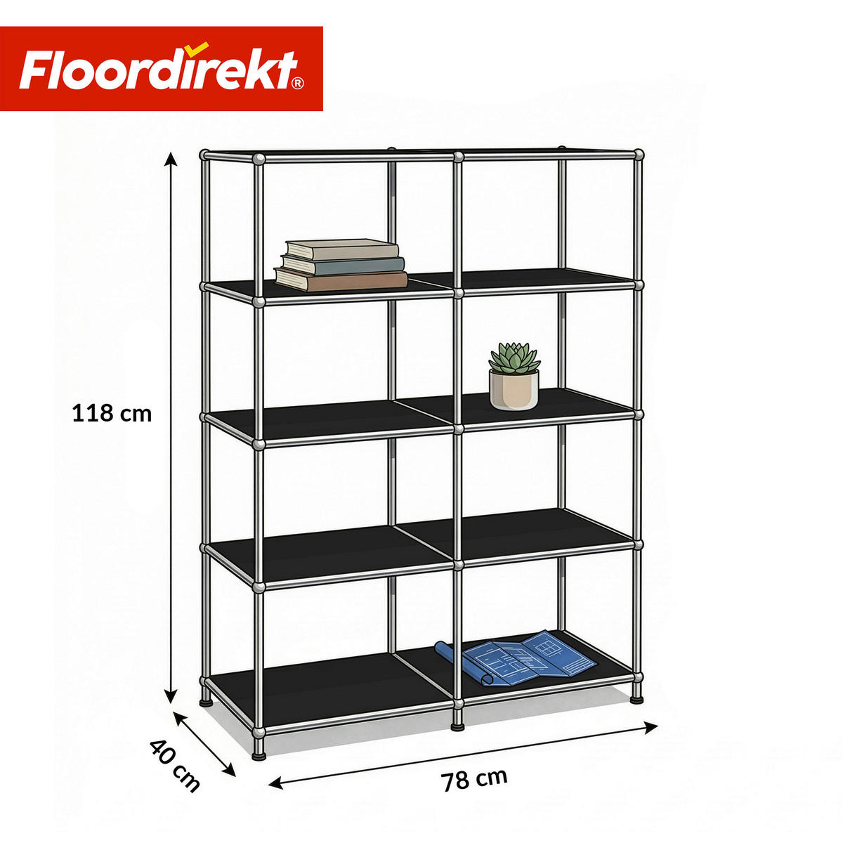 STANDREGAL Schwarz  - Schwarz, Basics, Metall (78/118/40cm) - Floordirekt