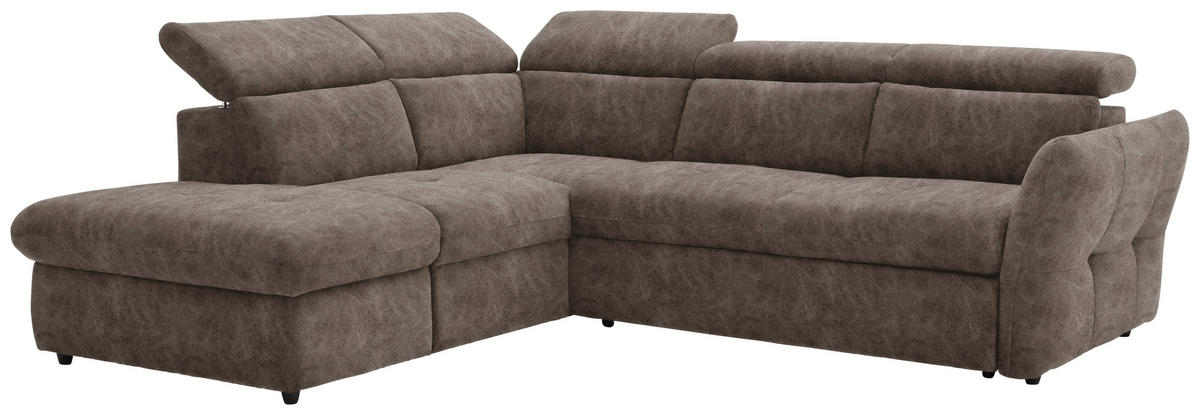 ECKSOFA in Mikrofaser Graubraun  224/254 cm  - Graubraun/Schwarz, Design, Kunststoff/Textil (224/254cm) - Stylife