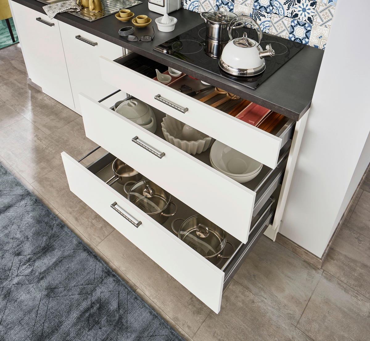 HÖRNKÖK 180/220 cm  i blå, vit  - vit/blå, Design, trämaterial (180/220cm) - Celina