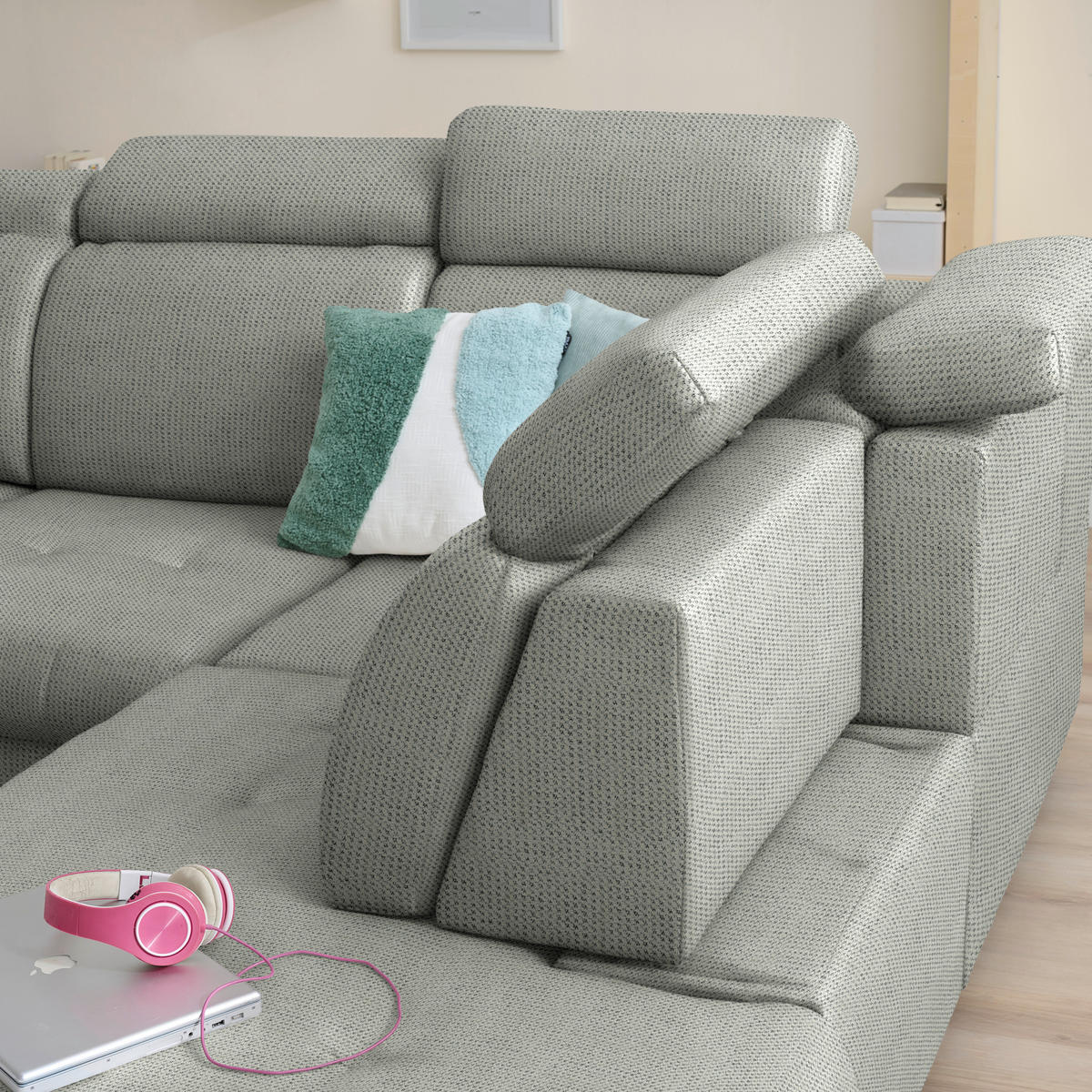 ECKSOFA Struktur Graubraun  - Graubraun/Schwarz, Design, Textil/Metall (292/270cm) - Stylife