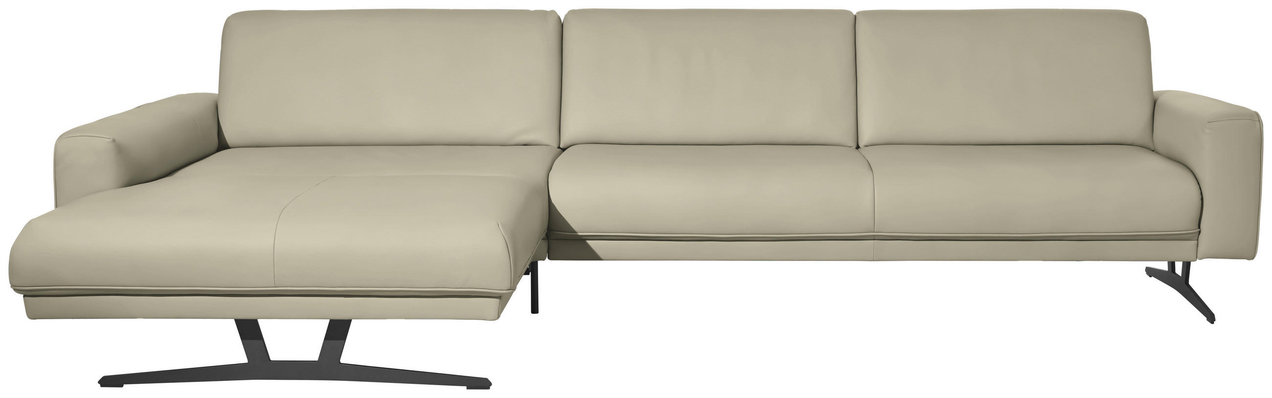 ECKSOFA in Echtleder Ecru  - Ecru/Anthrazit, Konventionell, Leder/Metall (179/324cm) - Johann Jakob