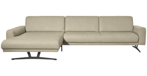 ECKSOFA in Echtleder Ecru  - Ecru/Anthrazit, KONVENTIONELL, Leder/Metall (182/324cm) - Ambiente