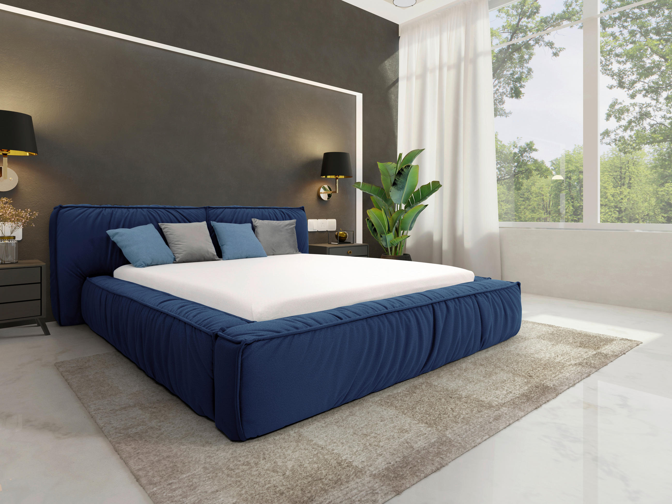 POLSTERBETT Lattenrost, Bettkasten 180/200 cm  in Blau  - Blau/Schwarz, Design, Holz/Textil (180/200cm) - Boxxx
