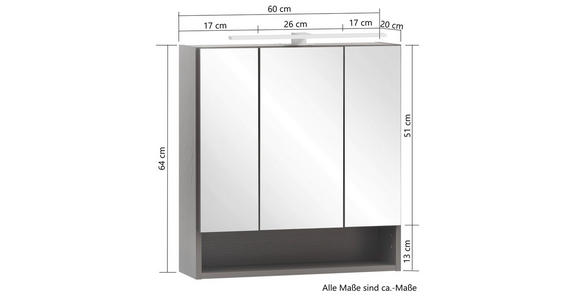 SPIEGELSCHRANK 60/64/20 cm  - Graphitfarben/Alufarben, Natur, Glas/Holzwerkstoff (60/64/20cm) - Xora