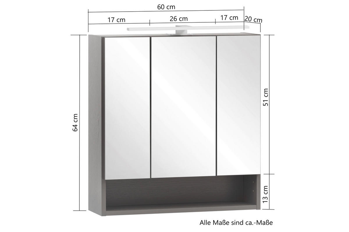 SPIEGELSCHRANK 60/64/20 cm  - Alufarben/Graphitfarben, Natur, Glas/Holzwerkstoff (60/64/20cm) - Xora