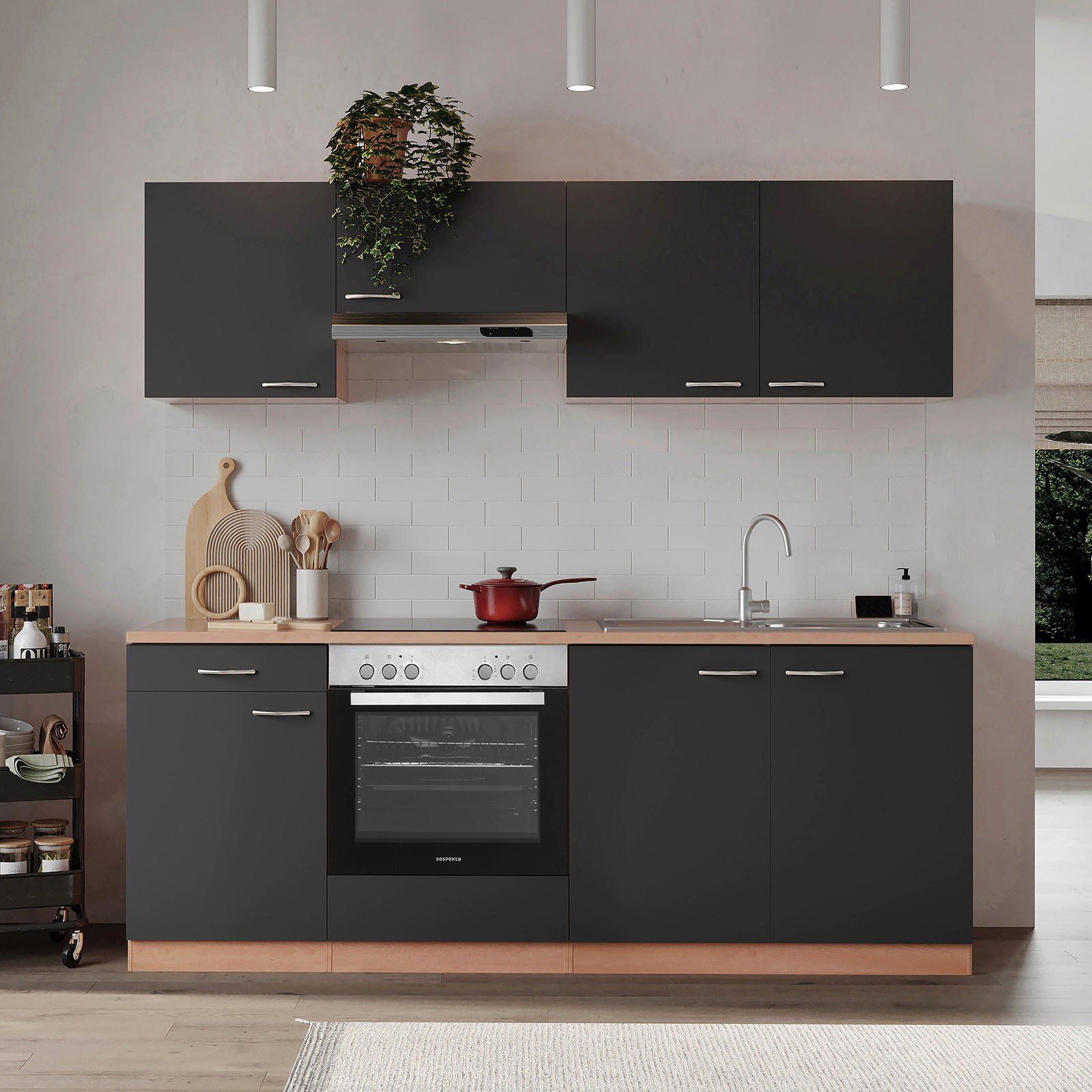 KÜCHENBLOCK 210 cm   in Grau  - Buchefarben/Alufarben, Basics, Holzwerkstoff/Kunststoff (210cm) - Respekta