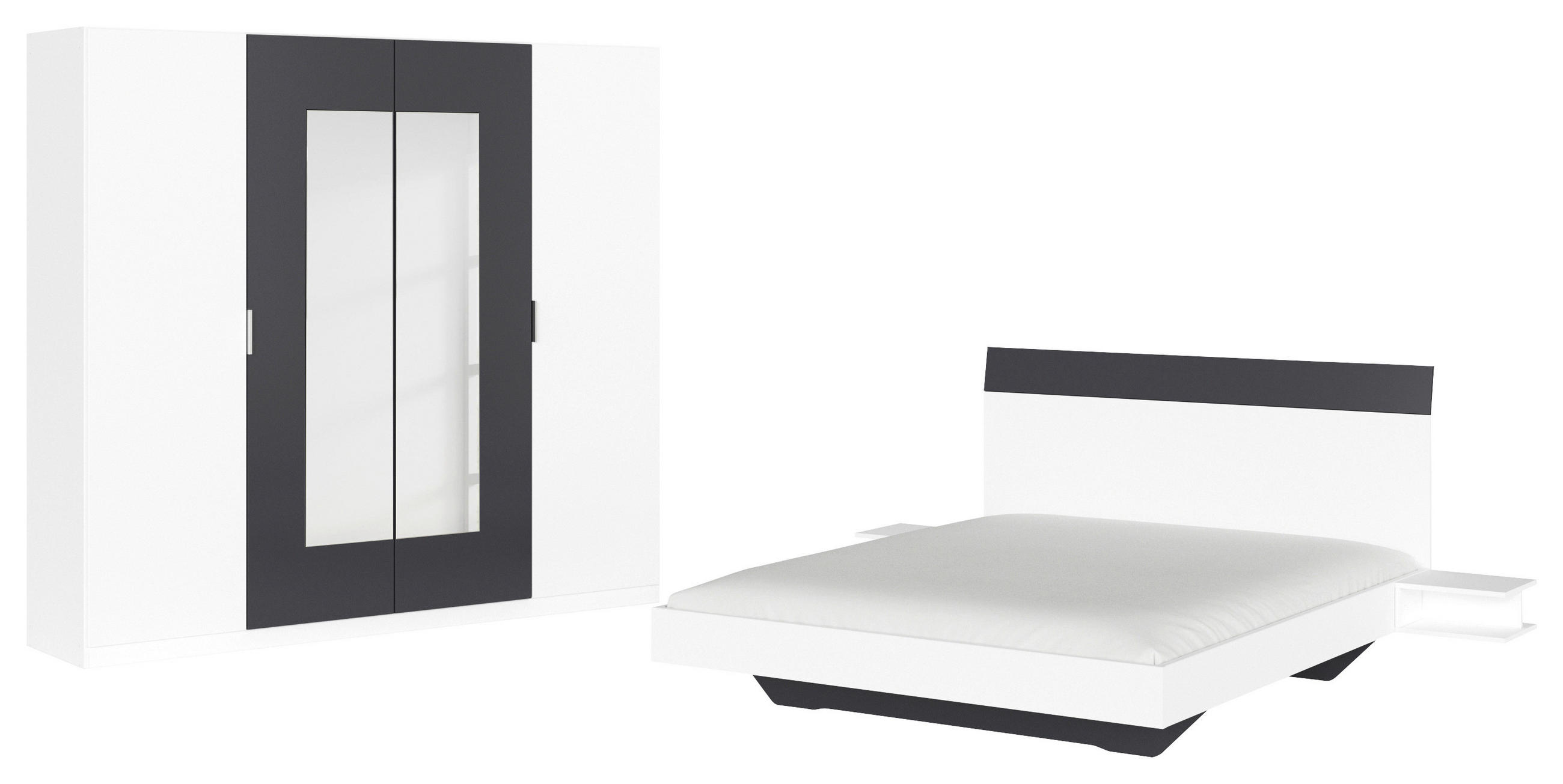 SCHLAFZIMMER Weiß, Dunkelgrau  - Dunkelgrau/Weiß, Design, Glas/Holzwerkstoff - Boxxx