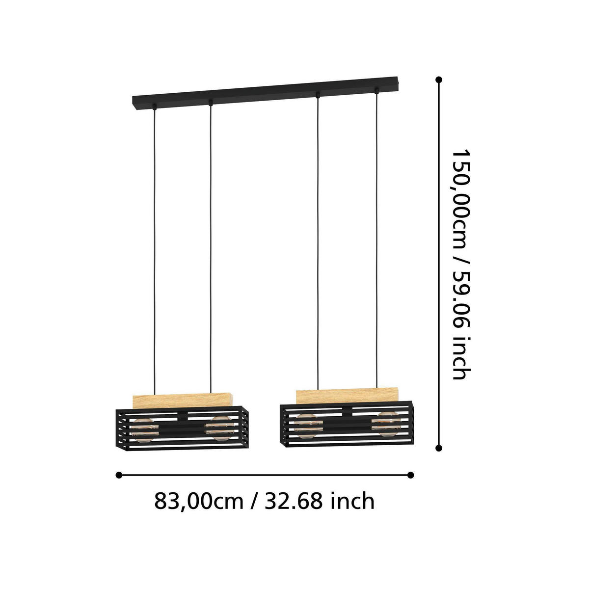 HÄNGELEUCHTE 83/20/150 cm  - Schwarz/Braun, Natur, Holz/Metall (83/20/150cm) - Eglo