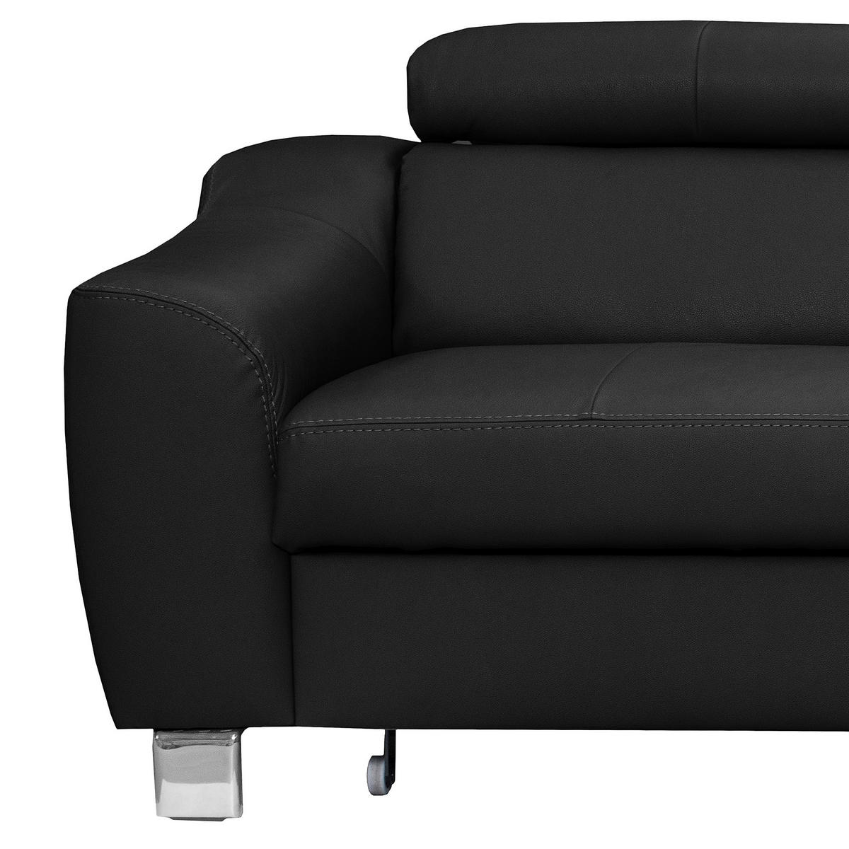 ECKSOFA in Lederlook Echtleder Schwarz  - Chromfarben/Schwarz, Design, Leder/Textil (245/208cm) - Livetastic