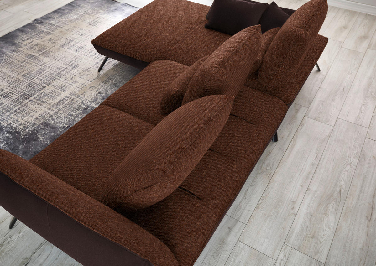 ECKSOFA in Flachgewebe Kupferfarben  - Schwarz/Kupferfarben, Design, Textil/Metall (191/301cm) - Moderano